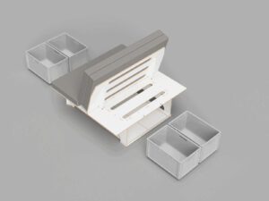 Lůžkový systém pro dodávky s vestavěnou policí